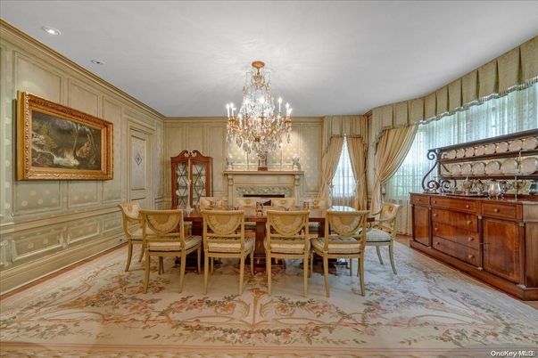 Chandelier, Dining room, Fireplace, Interior, Recessed Lighting