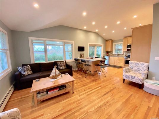 Dining room, Interior, Kitchen, Living room, Recessed Lighting, Wood Texture Flooring