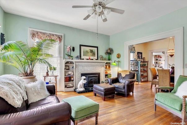 Fireplace, Interior, Living room, Pendant Lights, Wood Texture Flooring