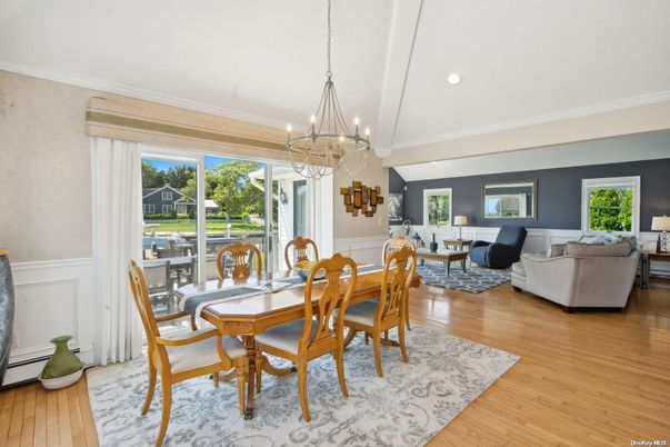 Chandelier, Dining room, Interior, Living room, Pendant Lights, Recessed Lighting, Wood Texture Flooring