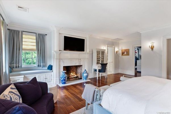 Bedroom, Fireplace, Interior, Wood Texture Flooring