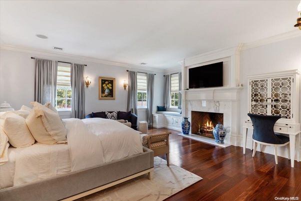 Bedroom, Fireplace, Interior, Wood Texture Flooring