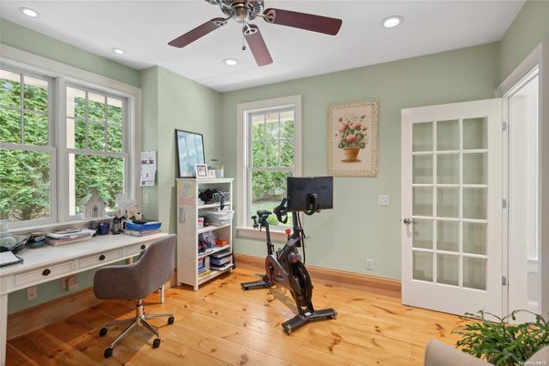 Fitness Equipment, Home Office, Interior, Recessed Lighting, Wood Texture Flooring