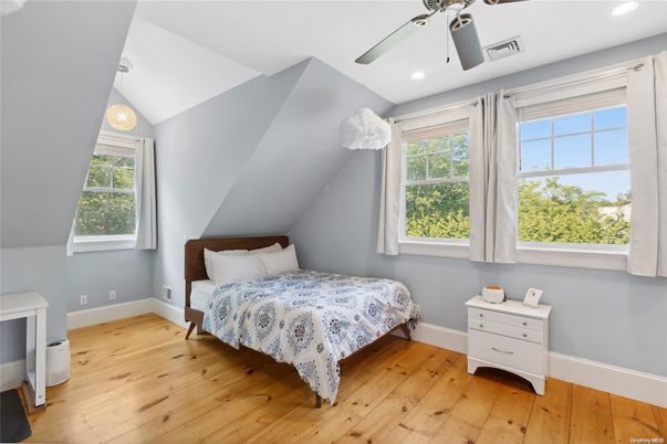Bedroom, Interior, Pendant Lights, Recessed Lighting, Wood Texture Flooring