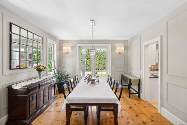 Dining room, Interior, Pendant Lights, Wood Texture Flooring