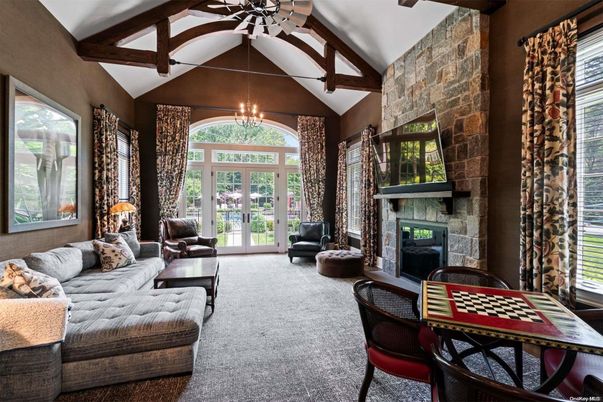 Dining room, Fireplace, Interior, Living room, Stone Walls, Wooden Beams