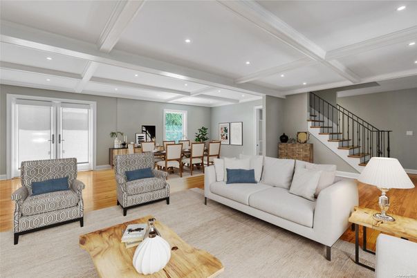 Dining room, Interior, Living room, Piano, Recessed Lighting, Wood Texture Flooring
