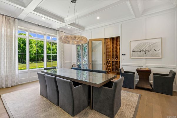 Dining room, Interior, Pendant Lights, Recessed Lighting, Wine Storage, Wood Texture Flooring