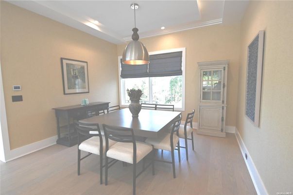 Dining room, Interior, Pendant Lights, Recessed Lighting, Wood Texture Flooring