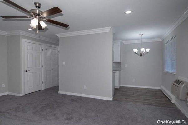 Chandelier, Empty room, Interior, Recessed Lighting, Wood Texture Flooring