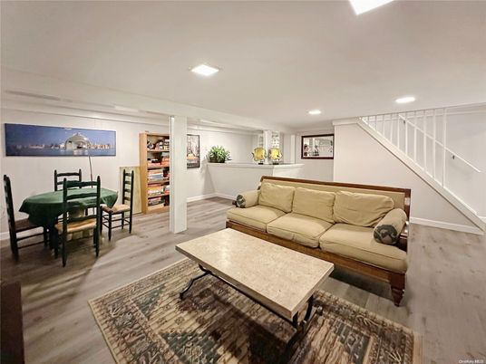 Dining room, Interior, Living room, Recessed Lighting, Wood Texture Flooring