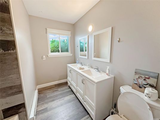Bathroom, Dual Sink Vanities, Interior, Wood Texture Flooring