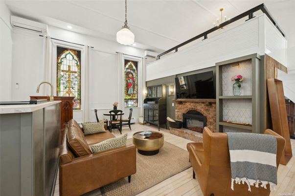 Dining room, Fireplace, Interior, Living room, Pendant Lights, Recessed Lighting, Wood Texture Flooring