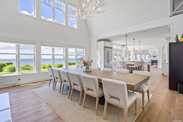 Dining room, Interior, Kitchen, Pendant Lights, Recessed Lighting, Water, Wood Texture Flooring