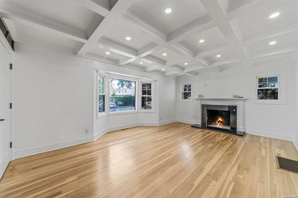 Empty room, Fireplace, Interior, Recessed Lighting, Wood Texture Flooring
