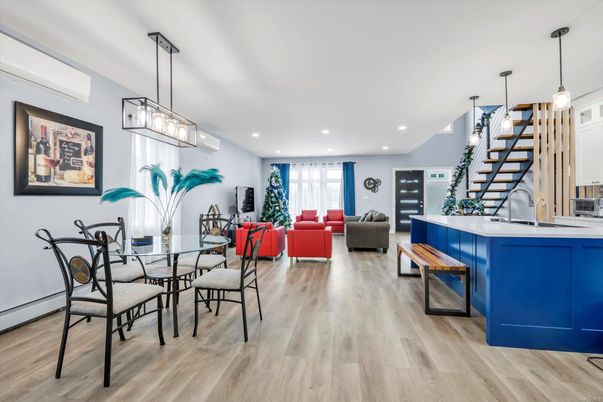 Dining room, Interior, Kitchen, Living room, Pendant Lights, Recessed Lighting, Wood Texture Flooring