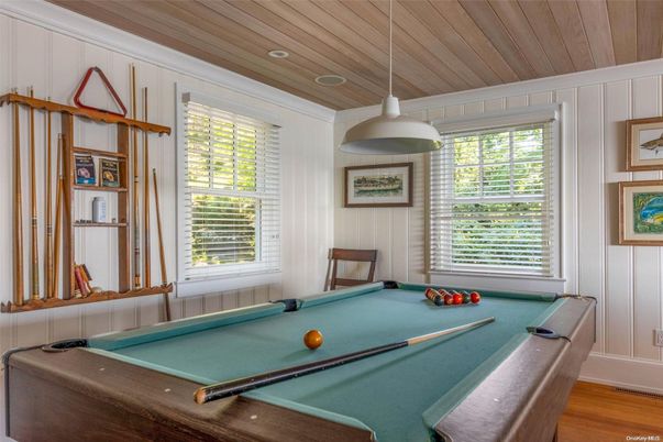 Billiard Table, Game Room, Interior, Pendant Lights, Wooden Ceilings, Wood Texture Flooring