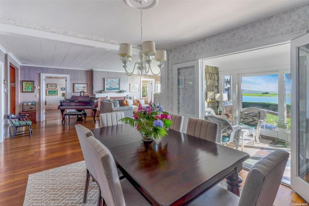 Chandelier, Dining room, Interior, Piano, Water, Wood Texture Flooring