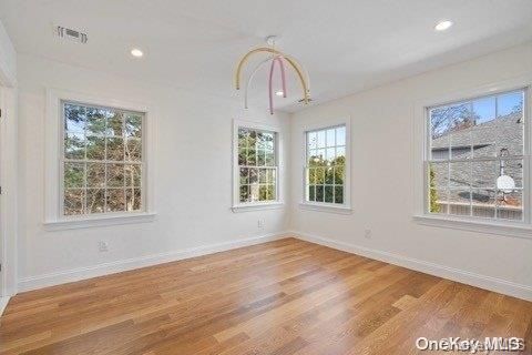 Chandelier, Empty room, Interior, Recessed Lighting, Wood Texture Flooring