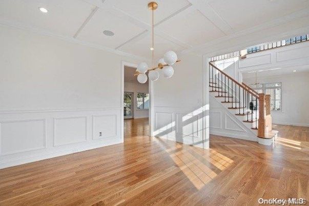 Empty room, Interior, Pendant Lights, Recessed Lighting, Wood Texture Flooring
