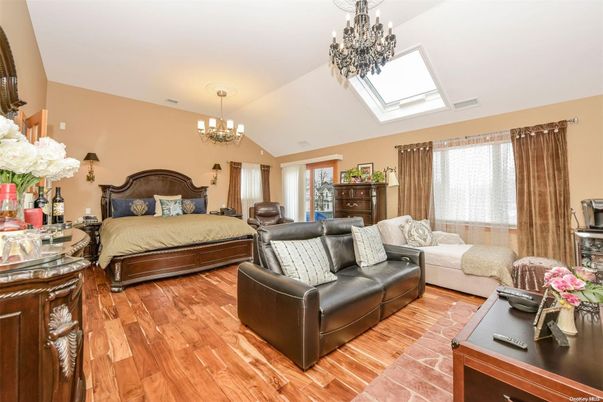Bedroom, Chandelier, Interior, Wood Texture Flooring