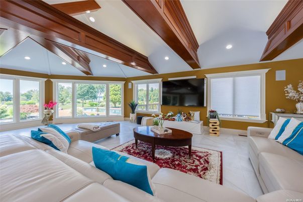 Interior, Living room, Recessed Lighting, Wooden Beams