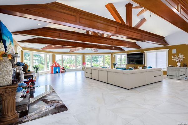 Interior, Living room, Recessed Lighting, Wooden Beams