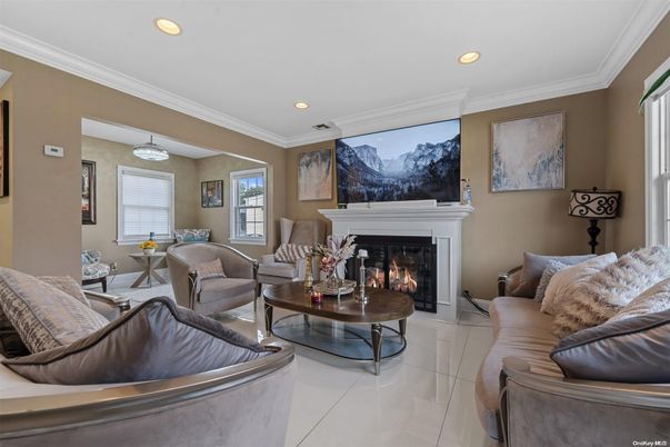 Dining room, Fireplace, Interior, Living room, Pendant Lights, Recessed Lighting