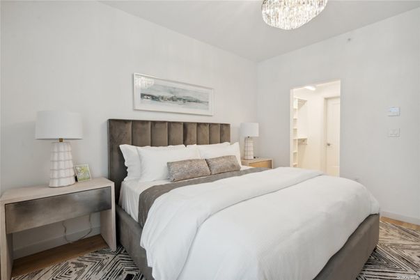 Bedroom, Chandelier, Interior, Wood Texture Flooring