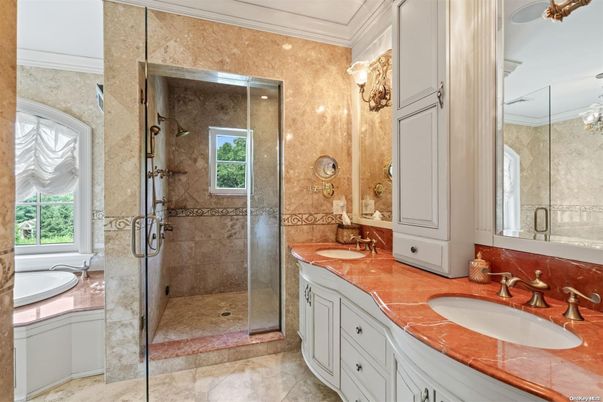 Bathroom, Dual Sink Vanities, Glass Shower, Interior, Tile Countertops