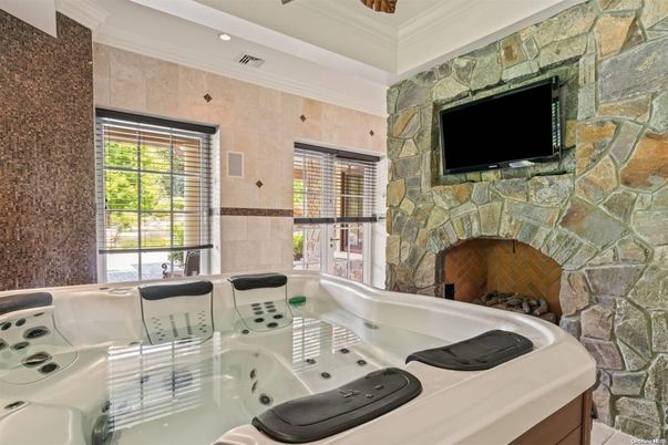 Fireplace, Hot Tub, Interior, Stone Walls