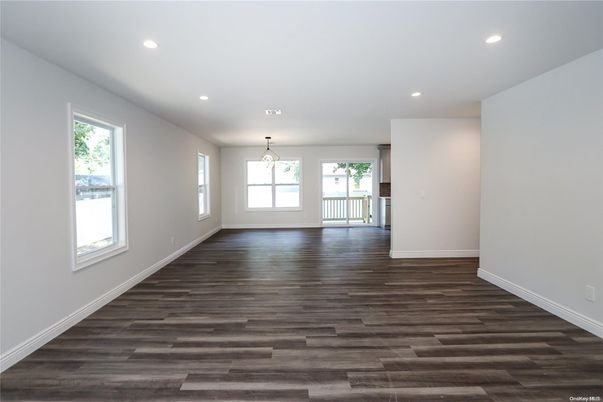 Empty room, Interior, Pendant Lights, Recessed Lighting, Wood Texture Flooring