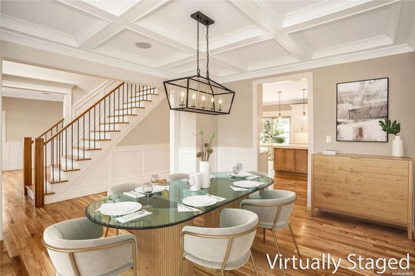 Dining room, Interior, Pendant Lights, Wood Texture Flooring