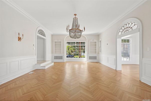 Chandelier, Empty room, Interior, Wood Texture Flooring