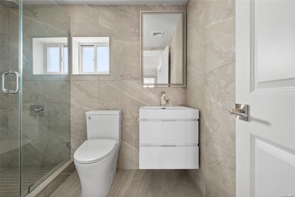 Bathroom, Glass Shower, Interior, Wood Texture Flooring