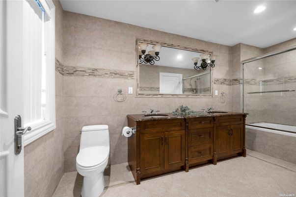 Bathroom, Dual Sink Vanities, Glass Shower, Interior, Recessed Lighting
