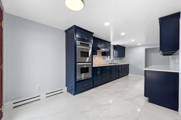 Interior, Kitchen, Marble, Recessed Lighting, Stainless Steel Appliances