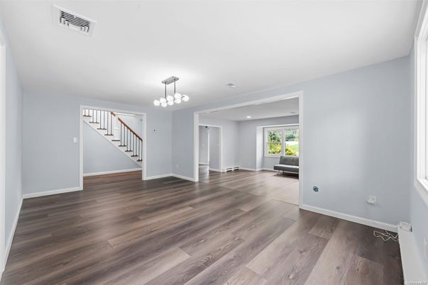 Empty room, Interior, Pendant Lights, Recessed Lighting, Wood Texture Flooring