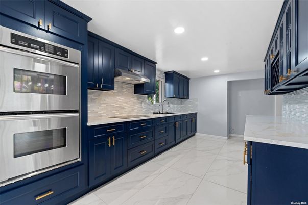 Interior, Kitchen, Marble, Recessed Lighting, Stainless Steel Appliances