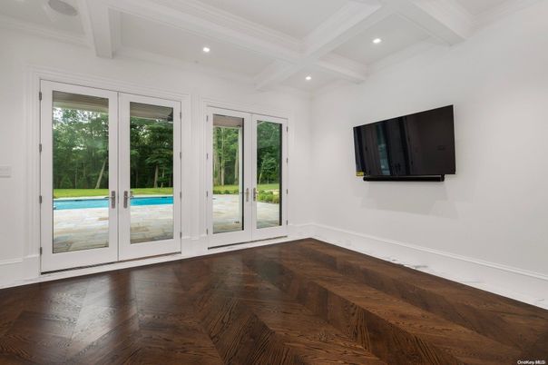 Empty room, Interior, Recessed Lighting, Wood Texture Flooring