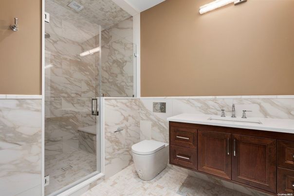 Bathroom, Glass Shower, Interior, Marble Walls