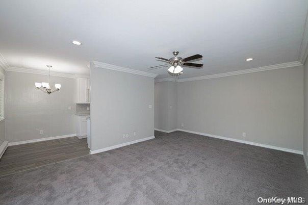 Chandelier, Empty room, Interior, Recessed Lighting, Wood Texture Flooring