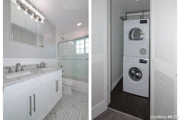Bathroom, Glass Shower, Interior, Recessed Lighting, Utility Closets, Washer