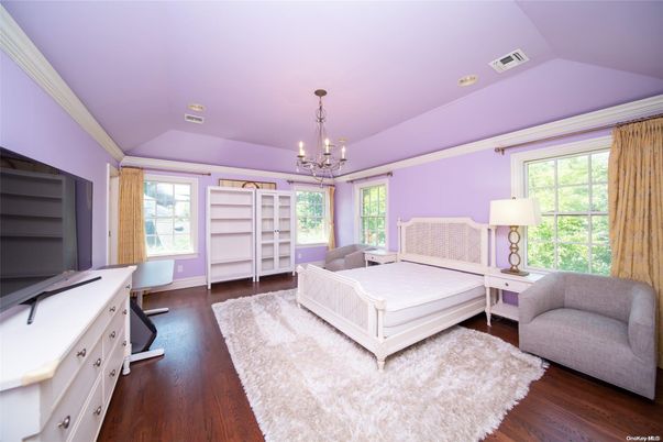 Bedroom, Chandelier, Interior, Wood Texture Flooring