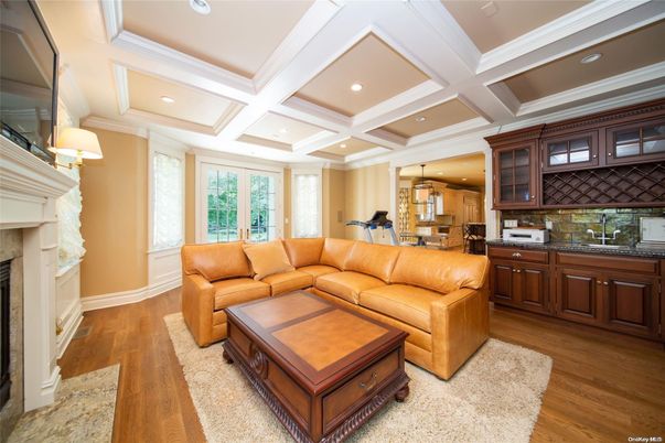 Fireplace, Interior, Kitchen, Living room, Pendant Lights, Recessed Lighting, Wood Texture Flooring