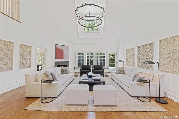 Fireplace, Interior, Living room, Pendant Lights, Wood Texture Flooring