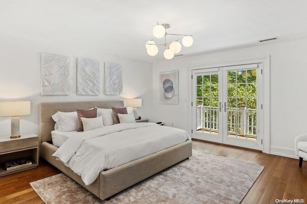 Bedroom, Interior, Pendant Lights, Wood Texture Flooring