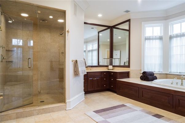 Bathroom, Dual Sink Vanities, Glass Shower, Interior, Recessed Lighting
