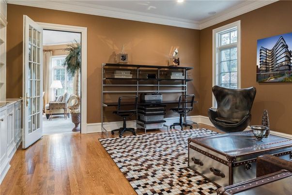 Home Office, Interior, Recessed Lighting, Wood Texture Flooring
