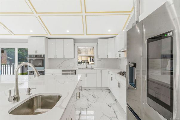 Interior, Kitchen, Marble, Recessed Lighting, Stainless Steel Appliances